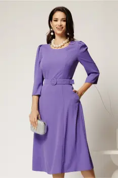 Rochie midi lila din triplu voal cu croi clos si curea in talie imagine