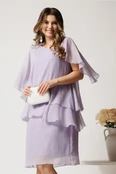 Rochie midi lila din voal cu capa si croi drept imagine