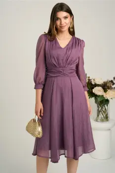 Rochie midi lila in clos din voal cu fir lurex- Ella Collection Gina imagine