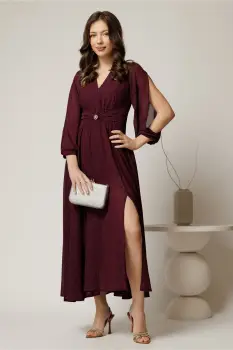 Rochie midi magenta de ocazie din voal cu sclipici imagine