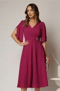 Rochie midi magenta din triplu voal cu decolteu in V imagine