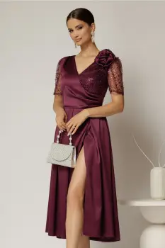 Rochie midi mov de ocazie din tafta si paiete imagine