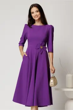 Rochie midi mov din stofa in clos cu floare in talie imagine