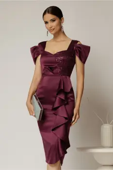 Rochie midi mov din tafta cu paiete si volanas pe fusta imagine