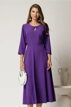 Rochie midi mov din viscoza in clos cu funda si decupaj la decolteu imagine