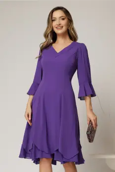 Rochie midi mov din voal cu croi lejer si decolteu in V imagine