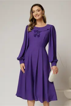 Rochie midi mov din voal plin cu volanase la bust imagine