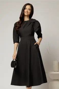 Rochie midi neagra clos cu funda ampla pe umar si cordon detasabil imagine