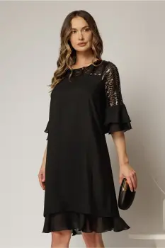 Rochie midi neagra cu sidef si paiete la bust imagine