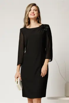 Rochie midi neagra de ocazie din triplu voal cu detalii la umar imagine