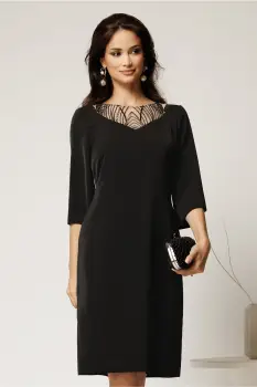 Rochie midi neagra din triplu voal cu croi drept si paiete la decolteu imagine