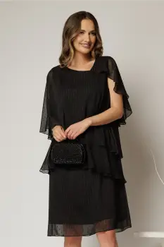 Rochie midi neagra din voal cu capa si croi drept imagine