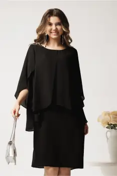 Rochie midi neagra din voal cu maneci despicate imagine