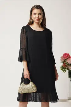 Rochie midi neagra din voal cu picatele si insertii din fir lurex imagine