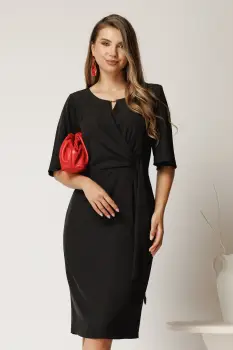 Rochie midi neagra din voal cu pliuri si volanas in talie imagine