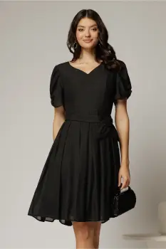 Rochie midi neagra din voal sidefat cu cordon detasabil imagine