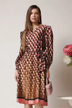 Rochie midi office de zi cu imprimeu bordo imagine