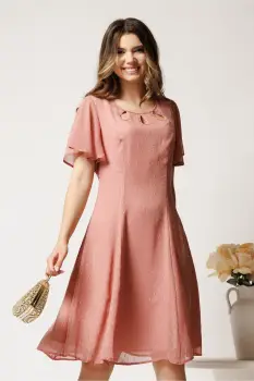 Rochie midi roz din voal in clin cu fir lurex si decupaje la decolteu imagine