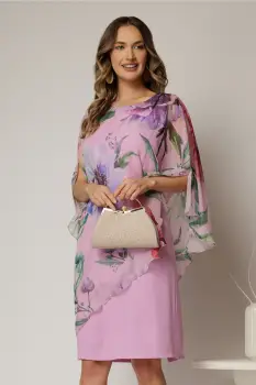 Rochie midi roz eleganta cu capa din voal cu imprimeu floral imagine