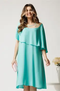 Rochie midi turcoaz din voal dreapta cu volan si broderie pe bust imagine