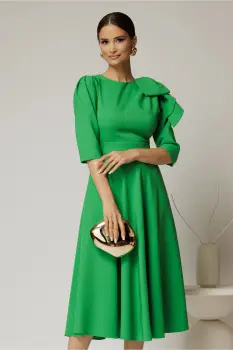 Rochie midi verde clos cu funda ampla pe umar si cordon detasabil imagine