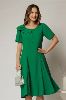 Rochie midi verde cu funda la umar si croi in clini imagine