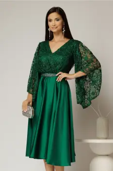 Rochie midi verde de ocazie din satin si dantela imagine