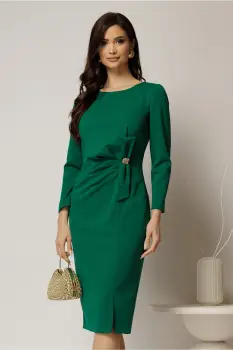 Rochie midi verde din crep cu detaliu pe talie imagine
