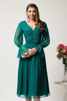 Rochie midi verde din matase naturala- Leonard Collection imagine