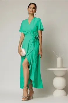 Rochie midi verde din triplu voal cu croi petrecut imagine