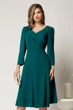 Rochie midi verde din triplu voal cu floare si perle imagine