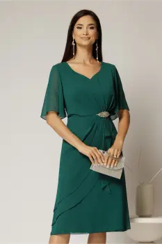 Rochie midi verde din voal cu accesoriu in talie imagine