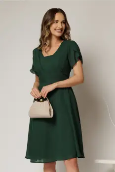 Rochie midi verde din voal cu sidef si maneci scurte petrecute imagine