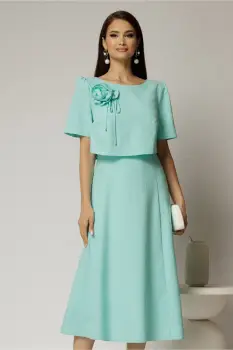 Rochie midi verde menta de zi cu detaliu amplu floral la bust imagine