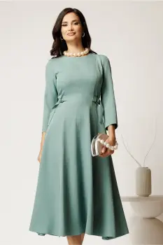 Rochie midi verde mint din stofa in clos cu catarame in talie imagine