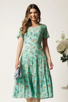 Rochie midi verde mint din viscoza cu imprimeuri florale imagine