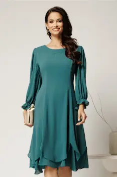 Rochie midi verde mint din voal cu croi in clini si volane la baza imagine