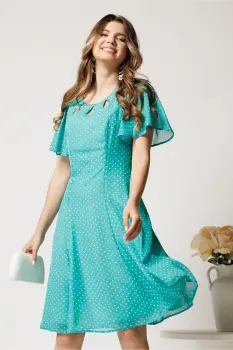 Rochie midi verde mint din voal in clin cu buline si decupaje la decolteu imagine
