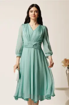Rochie midi verde mint in clos din voal cu fir lurex- Ella Collection Gina imagine