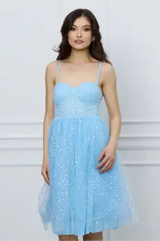Rochie Mira midi bleu cu stelute argintii imagine