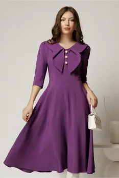 Rochie mov clos de ocazie cu guler maxi si nasturi perluta imagine