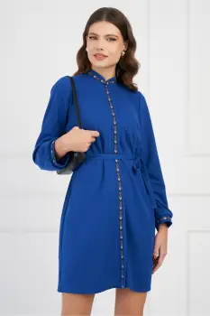 Rochie Moze albastra cu banda decorativa imagine