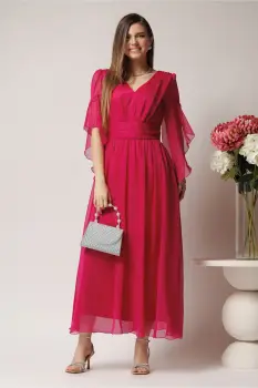 Rochie Moze de ocazie din voal fucsia cu decolteu imagine