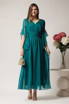Rochie Moze de ocazie din voal verde cu decolteu imagine