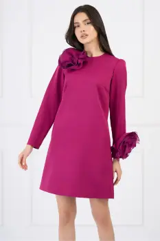 Rochie Moze eleganta din stofa magenta cu flori maxi din organza imagine