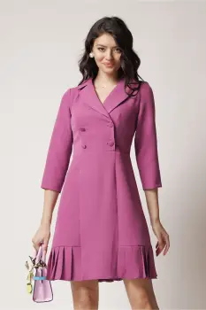 Rochie Moze office din stofa lila tip sacou cu pliuri la baza imagine
