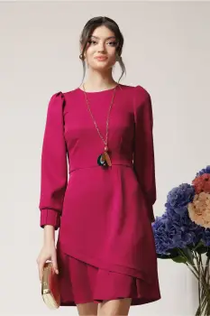 Rochie Moze office din stofa magenta cu pliuri la baza imagine