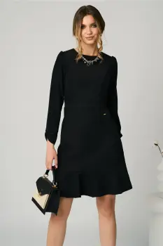 Rochie Moze office din velur neagra cu volan la baza imagine