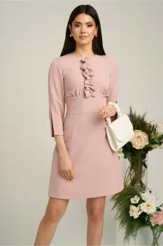 Rochie Moze roz pudra scurta cu volanase si perle pe bust imagine