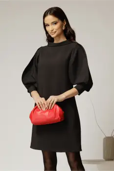 Rochie neagra cu maneci bufante si guler maxi imagine